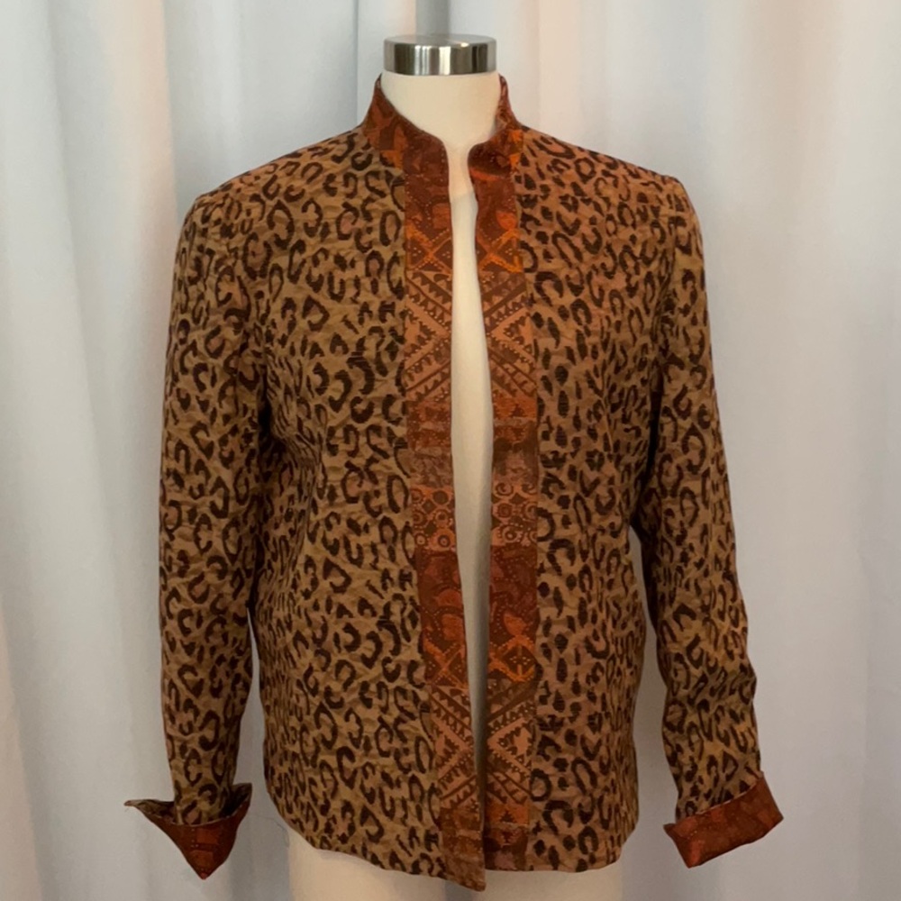 Coldwater Creek Reversible Animal Leopard Print Jacquard Jacket Women Size M